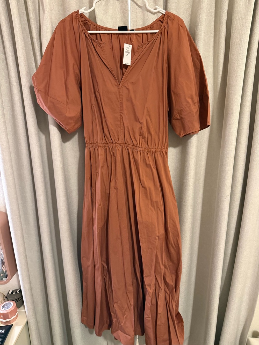 Gap Rust Brown Cotton Puff Sleeve Midi Dress New M Tall
